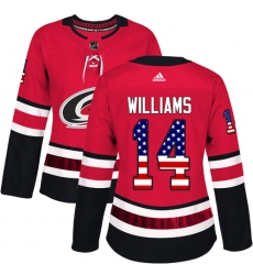 Women's Adidas Carolina Hurricanes #14 Justin Williams Authentic Red USA Flag Fashion NHL Jersey