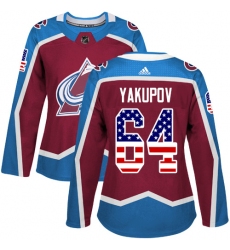 Women's Adidas Colorado Avalanche #64 Nail Yakupov Authentic Burgundy Red USA Flag Fashion NHL Jersey