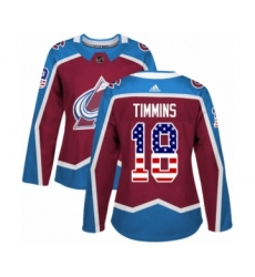 Women's Adidas Colorado Avalanche #18 Conor Timmins Authentic Burgundy Red USA Flag Fashion NHL Jersey