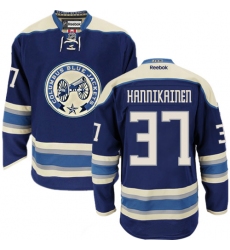 Men's Reebok Columbus Blue Jackets #37 Markus Hannikainen Authentic Navy Blue Third NHL Jersey