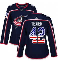 Women's Adidas Columbus Blue Jackets #42 Alexandre Texier Authentic Navy Blue USA Flag Fashion NHL Jersey