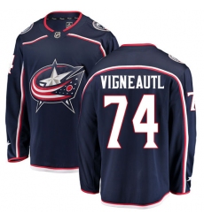 Men's Columbus Blue Jackets #74 Sam Vigneault Authentic Navy Blue Home Fanatics Branded Breakaway NHL Jersey