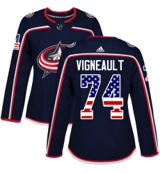 Women's Adidas Columbus Blue Jackets #74 Sam Vigneault Authentic Navy Blue USA Flag Fashion NHL Jersey