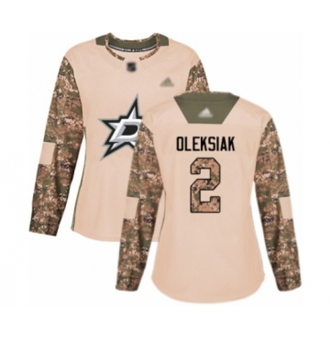 Women's Dallas Stars #2 Jamie Oleksiak Authentic Camo Veterans Day Practice Hockey Jersey