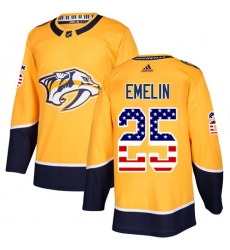Men's Adidas Nashville Predators #25 Alexei Emelin Authentic Gold USA Flag Fashion NHL Jersey
