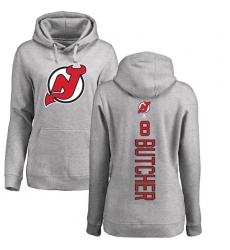 NHL Women's Adidas New Jersey Devils #8 Will Butcher Ash Backer Pullover Hoodie