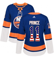 Women's Adidas New York Islanders #11 Shane Prince Authentic Royal Blue USA Flag Fashion NHL Jersey