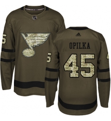 Men's Adidas St. Louis Blues #45 Luke Opilka Premier Green Salute to Service NHL Jersey