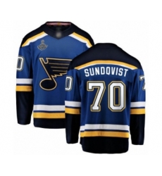 Youth St. Louis Blues #70 Oskar Sundqvist Fanatics Branded Royal Blue Home Breakaway 2019 Stanley Cup Champions Hockey Jersey