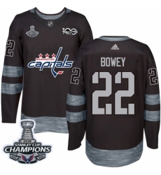 Men's Adidas Washington Capitals #22 Madison Bowey Authentic Black 1917-2017 100th Anniversary 2018 Stanley Cup Final Champions NHL Jersey