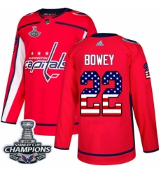 Youth Adidas Washington Capitals #22 Madison Bowey Authentic Red USA Flag Fashion 2018 Stanley Cup Final Champions NHL Jersey