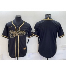 Men's Green Bay Packers Blank Black Gold With Patch Cool Base Stitched Baseball Jersey