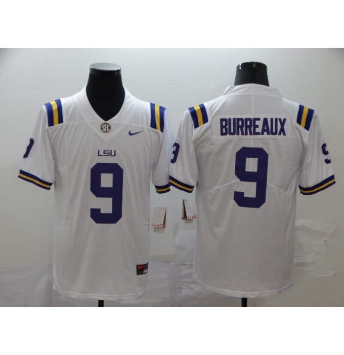 Men's LSU Tigers #9 Burreaux White College Football Jersey