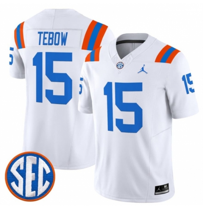 Men's Florida Gators #15 Tim Tebow White 1960s Throwback F U S E Vapor Limited Stitched Football Jersey