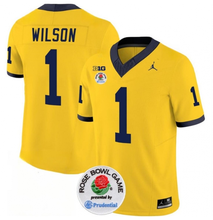 Men's Michigan Wolverines #1 Roman Wilson 2023 F.U.S.E. Yellow Rose Bowl Stitched Jersey