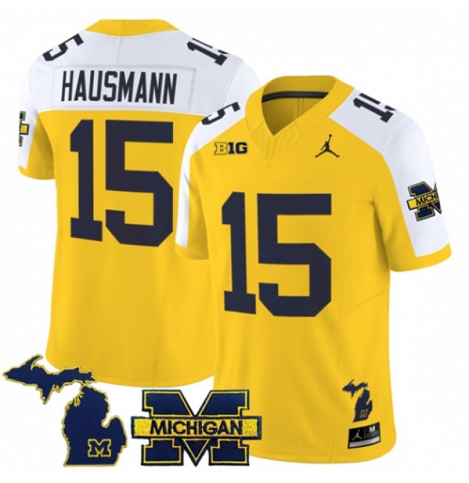 Men's Michigan Wolverines #15 Ernest Hausmann Maize Alternate F U S E 2025 Vapor Limited Stitched Football Jersey