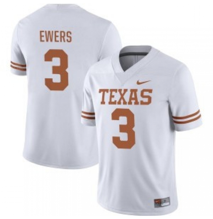 Men's Texas Longhorns #3 Quinn Ewers White Stitched Jersey