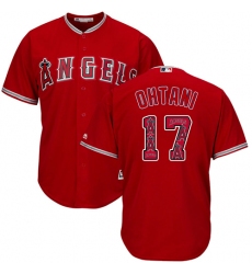 Men's Majestic Los Angeles Angels of Anaheim #17 Shohei Ohtani Authentic Red Team Logo Fashion Cool Base MLB Jersey