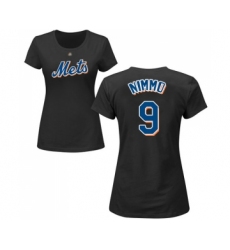 Baseball Women's New York Mets #9 Brandon Nimmo Black Name & Number T-Shirt