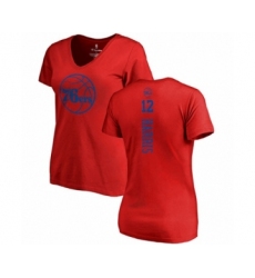 Basketball Women's Philadelphia 76ers #12 Tobias Harris Red One Color Backer Slim-Fit V-Neck T-Shirt