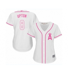 Women's Los Angeles Angels of Anaheim #8 Justin Upton Authentic White Fashion Cool Base Baseball Jersey