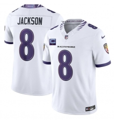Men's Baltimore Ravens #8 Lamar Jackson White 2026 With 1-Star C F.U.S.E. Vapor Limited Football Stitched Jersey