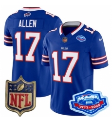 Youth Buffalo Bills 17 Josh Allen Blue 2025 F U S E Farewell Season Gold Shield Stitched Football Jersey