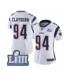 Women's Nike New England Patriots #94 Adrian Clayborn White Vapor Untouchable Limited Player Super Bowl LIII Bound NFL Jersey