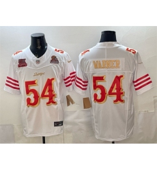 Men's San Francisco 49ers #54 Fred Warner White Gold 2025 F.U.S.E. “Rivalries” 5x Super Bowl Champions Vapor Limited Stitched Football Jersey