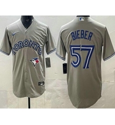 Men's Toronto Blue Jays #57 Shane Bieber Gray Cool Base Jersey