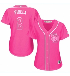 Women's Majestic San Diego Padres #2 Jose Pirela Replica Pink Fashion Cool Base MLB Jersey
