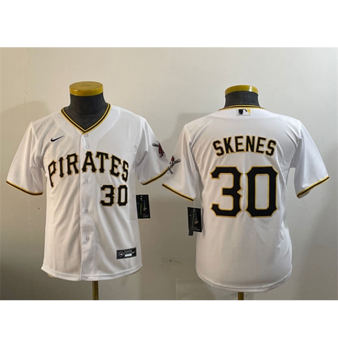 Youth Pittsburgh Pirates #30 Paul Skenes White With Cool Base Stitched Baseball Jersey