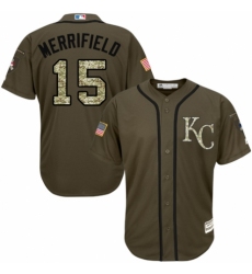 Men's Majestic Kansas City Royals #15 Whit Merrifield Authentic Green Salute to Service MLB Jersey