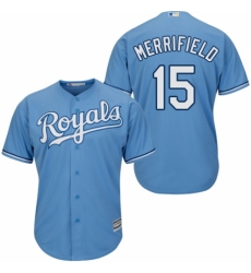 Youth Majestic Kansas City Royals #15 Whit Merrifield Authentic Light Blue Alternate 1 Cool Base MLB Jersey