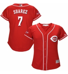 Women's Majestic Cincinnati Reds #7 Eugenio Suarez Replica Red Alternate Cool Base MLB Jersey