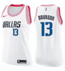 Women's Nike Dallas Mavericks #13 Jalen Brunson Swingman White/Pink Fashion NBA Jersey