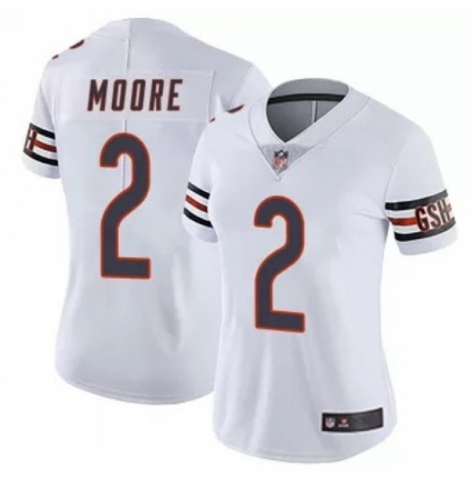 Women Chicago Bears #2 DJ Moore White Vapor Limited Stitched NFL Jersey