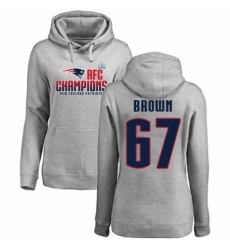 Women's Nike New England Patriots #67 Trent Brown Heather Gray 2017 AFC Champions Pullover Hoodie