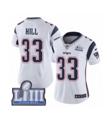 Women's Nike New England Patriots #33 Jeremy Hill White Vapor Untouchable Limited Player Super Bowl LIII Bound NFL Jersey