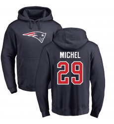 NFL Nike New England Patriots #29 Sony Michel Navy Blue Name & Number Logo Pullover Hoodie