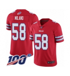 Men's Buffalo Bills #58 Matt Milano Limited Red Rush Vapor Untouchable 100th Season Football Jersey