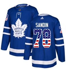 Youth Adidas Toronto Maple Leafs #78 Rasmus Sandin Authentic Royal Blue USA Flag Fashion NHL Jersey