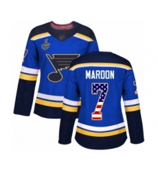 Women's St. Louis Blues #7 Patrick Maroon Authentic Blue USA Flag Fashion 2019 Stanley Cup Final Bound Hockey Jersey
