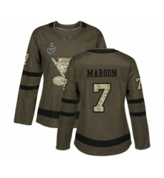 Women's St. Louis Blues #7 Patrick Maroon Authentic Green Salute to Service 2019 Stanley Cup Final Bound Hockey Jersey