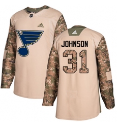 Youth Adidas St. Louis Blues #31 Chad Johnson Authentic Camo Veterans Day Practice NHL Jersey
