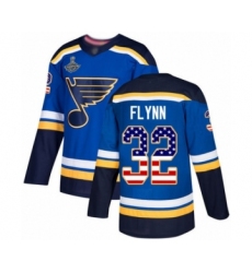 Men's St. Louis Blues #32 Brian Flynn Authentic Blue USA Flag Fashion 2019 Stanley Cup Champions Hockey Jersey