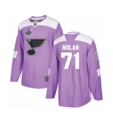 Youth St. Louis Blues #71 Jordan Nolan Authentic Purple Fights Cancer Practice 2019 Stanley Cup Champions Hockey Jersey