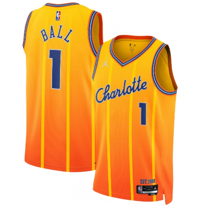 Men's Charlotte Hornets #1 LaMelo Ball Gold 2025-26 City Edition Swingman Stitched Jersey