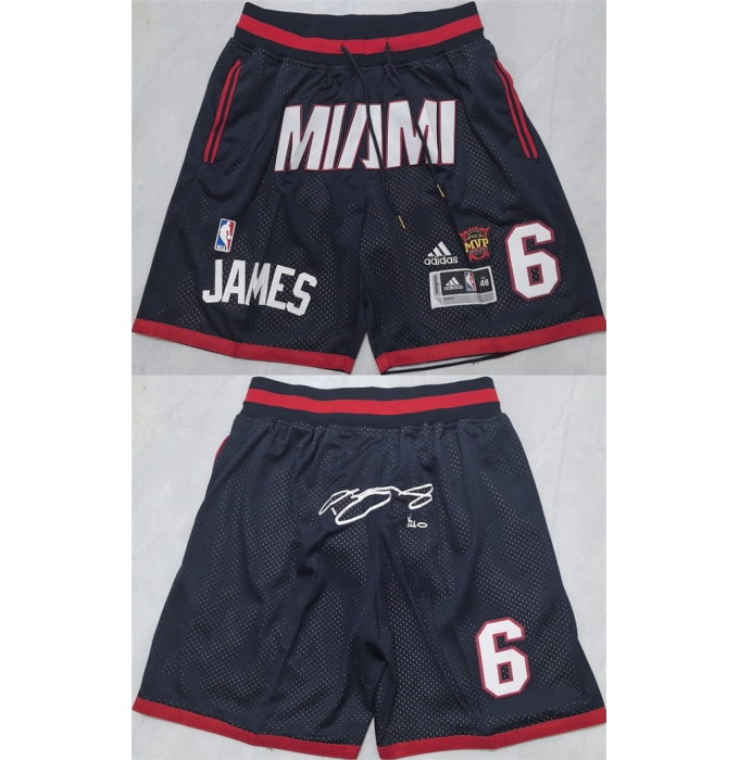 Men's Miami Heat #6 LeBron James Black Shorts (Run Small)