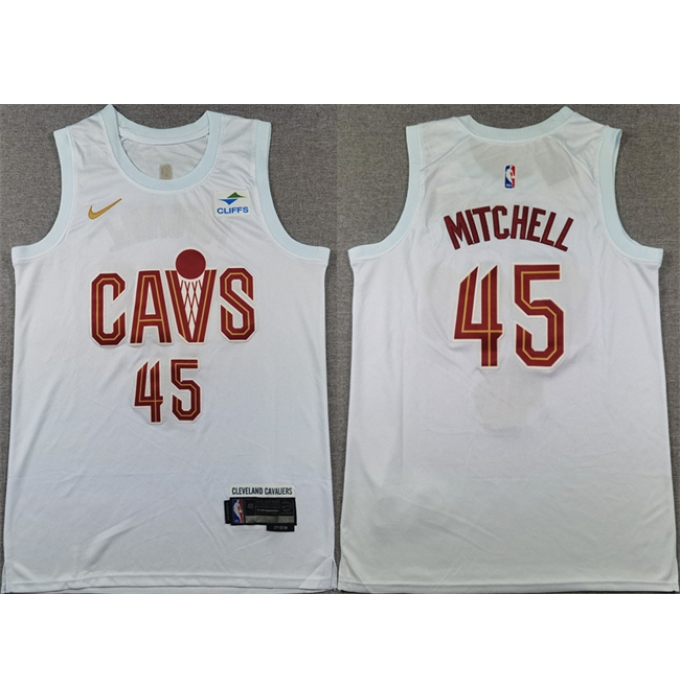 Men's Cleveland Cavaliers #45 Donovan Mitchell White Association Edition Stitched Jersey